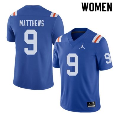 Women's Florida Gators #9 Luke Matthews NCAA Jordan Brand Royal Throwback Alternate Authentic Stitched College Football Jersey AYL1862LM